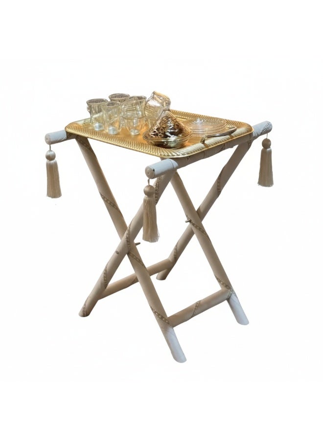 متجر نايس طاولة خدمة قابلة للطي، سطح مخملي لون سكري بلمسة ذهبية، تصميم عصري - Image 1